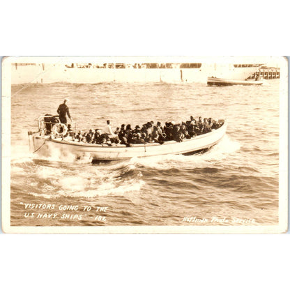 Antique Postcard RPPC Visitors Going Out To The US Navy Ships SE8