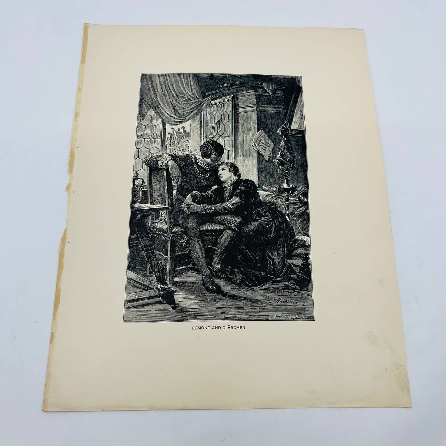 1880s Victorian Art Print Engraving Goethe EGMONT AND CLÄRCHEN