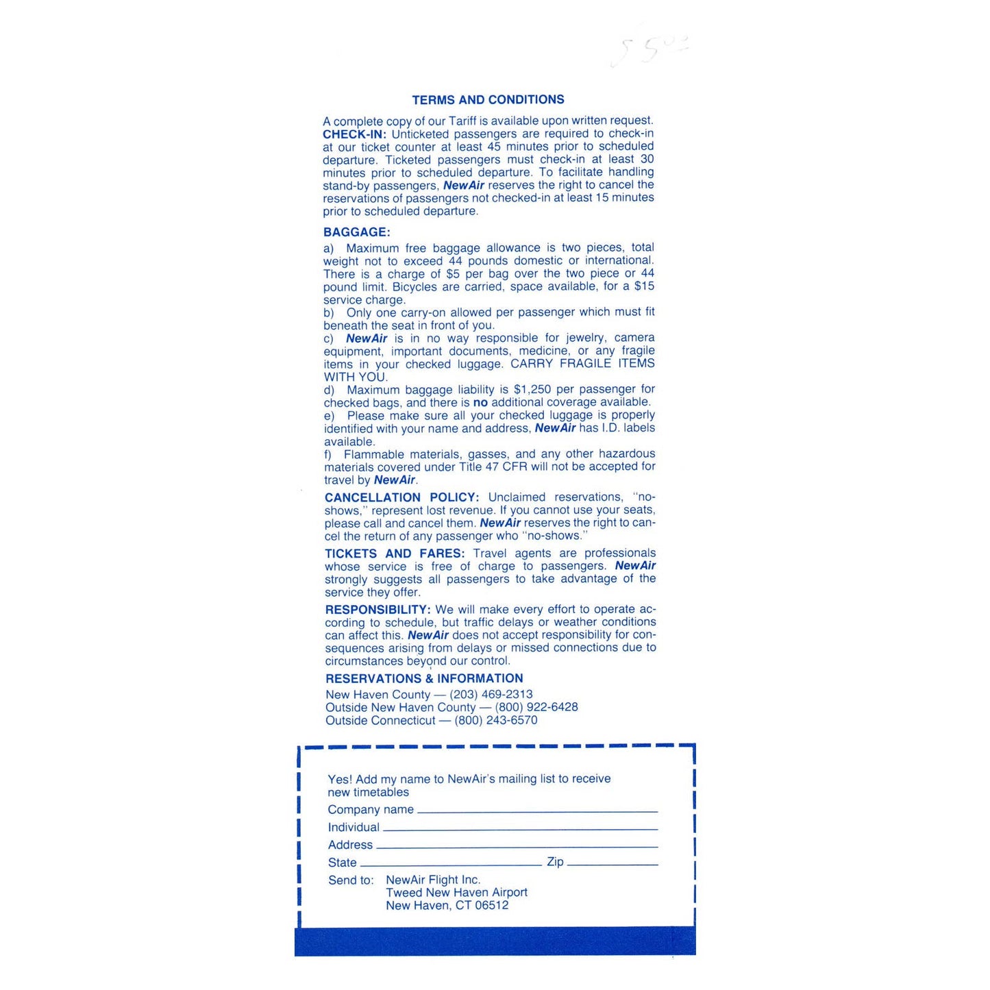 1984 New Air Airline System Timetable Atlantic City, Bridgeport Service SE4