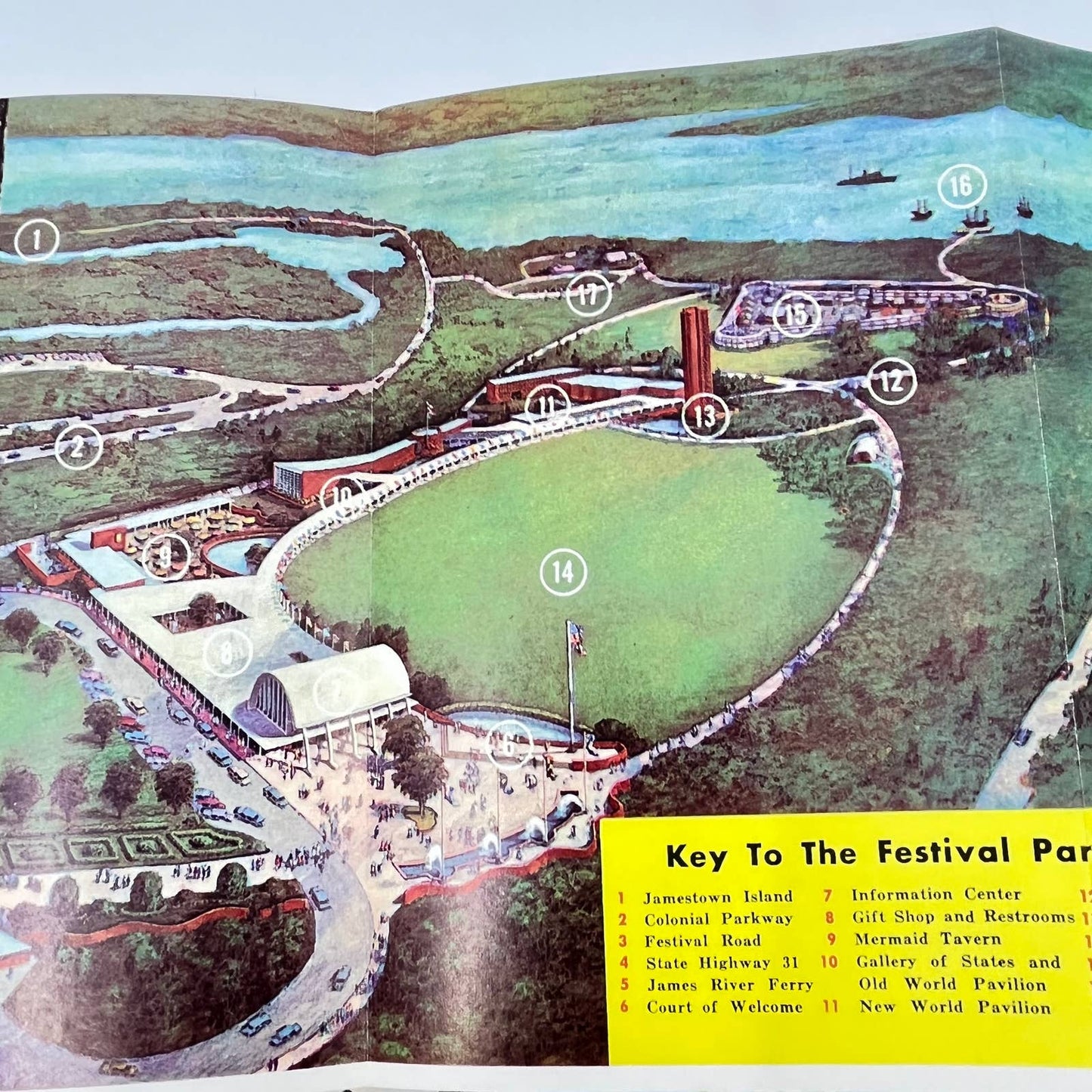 1950s Festival Park and Jamestown Virginia Tourist Brochure and Map AB2