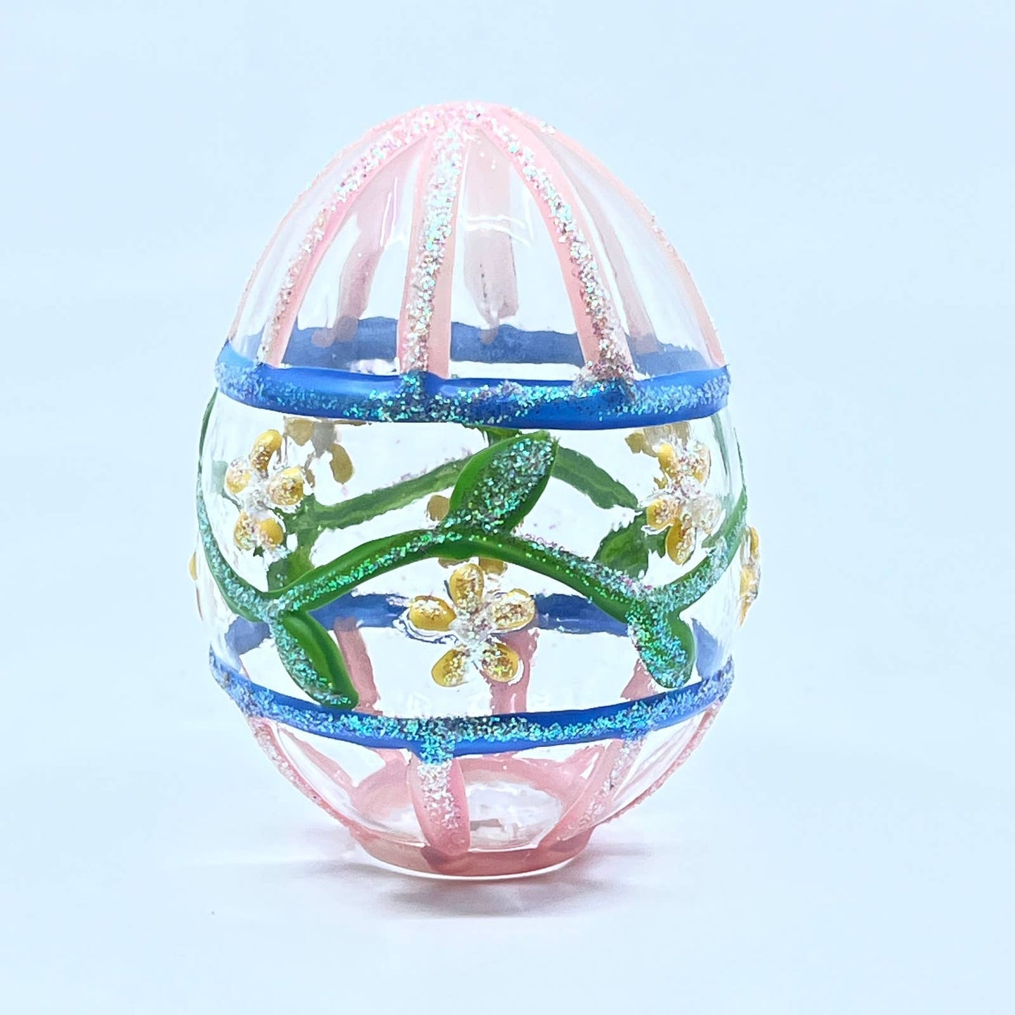 Vintage Hand-painted 3" Hollow Clear Art Glass Easter Egg SD7