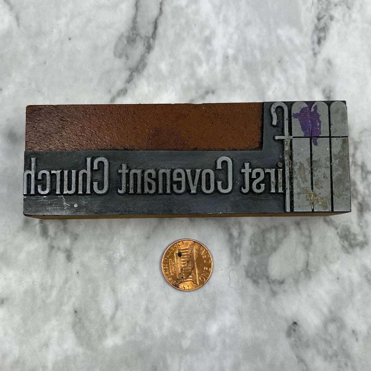 Vintage Printing Letterpress Printers Block Plate First Covenant Church TJ5