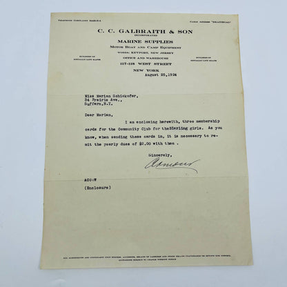 1924 C.C. Galbraith & Son Marine Supplies Keyport New Jersey Letterhead D6