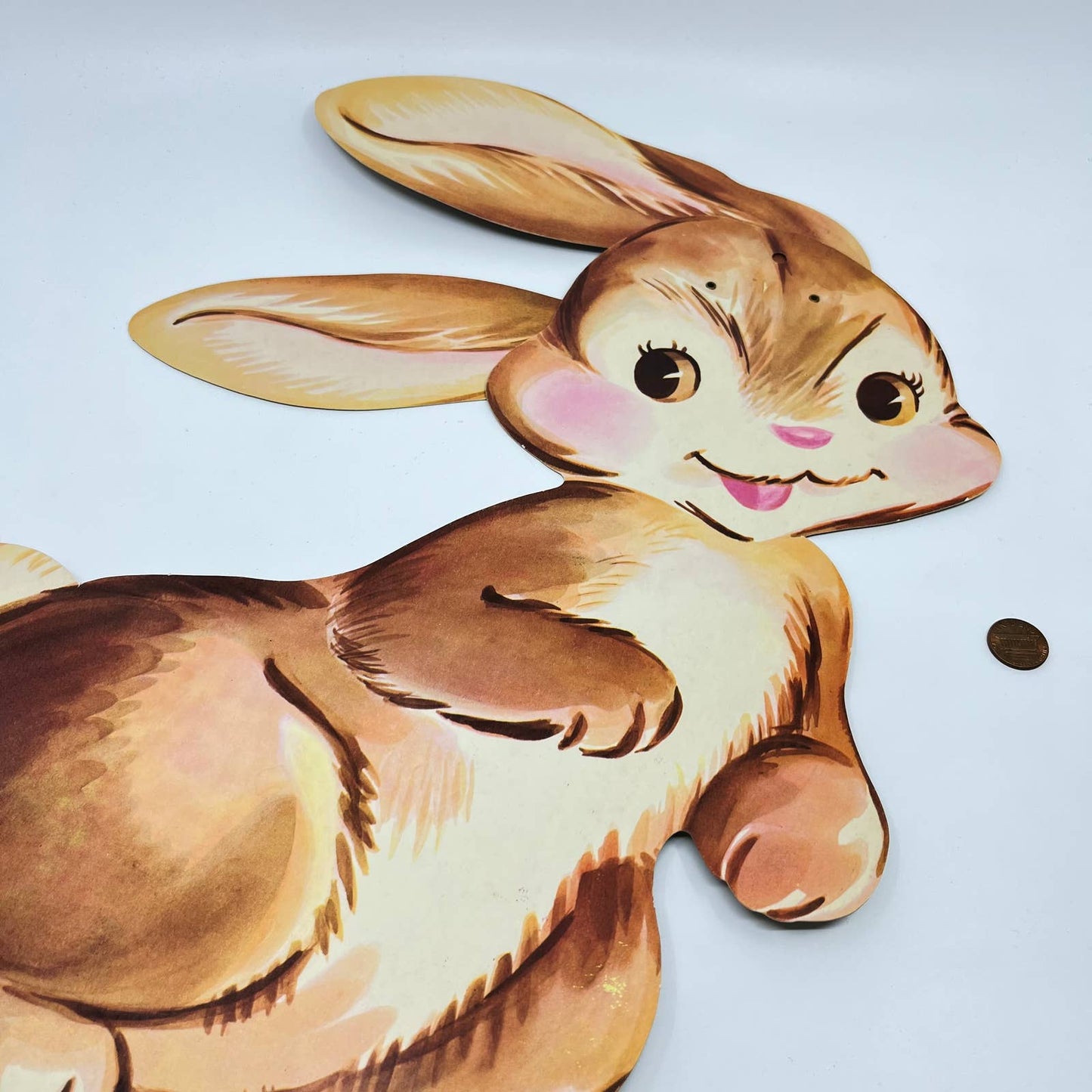 1961 Dennison Large Brown Easter Bunny Die Cut Wall Decor Moveable Ears 25” FL3