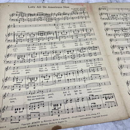 Let's All Be Americans Now Irving Berlin WWI 1918 Sheet Music TK2-SM3
