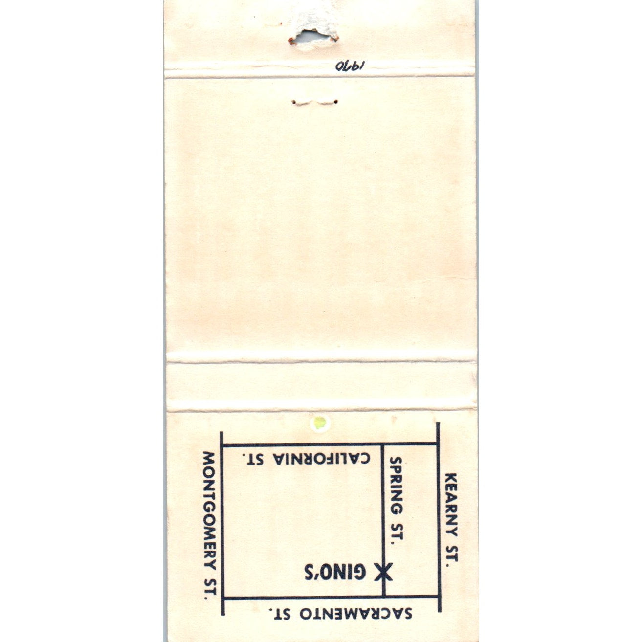 Gino's San Francisco Cuisine Spring Street CA Advertising Matchbook Cover MM9-7