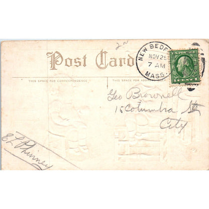 1914 Thanksgiving Postcard Boy With Stomach Ache Eating Too Much Turkey SE4