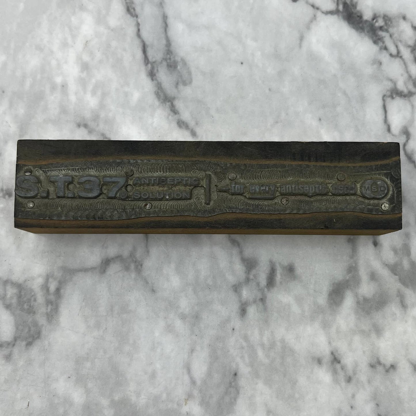 Vintage Letterpress Printers Block Plate S.T. 37 Antiseptic Solution MSD TJ51