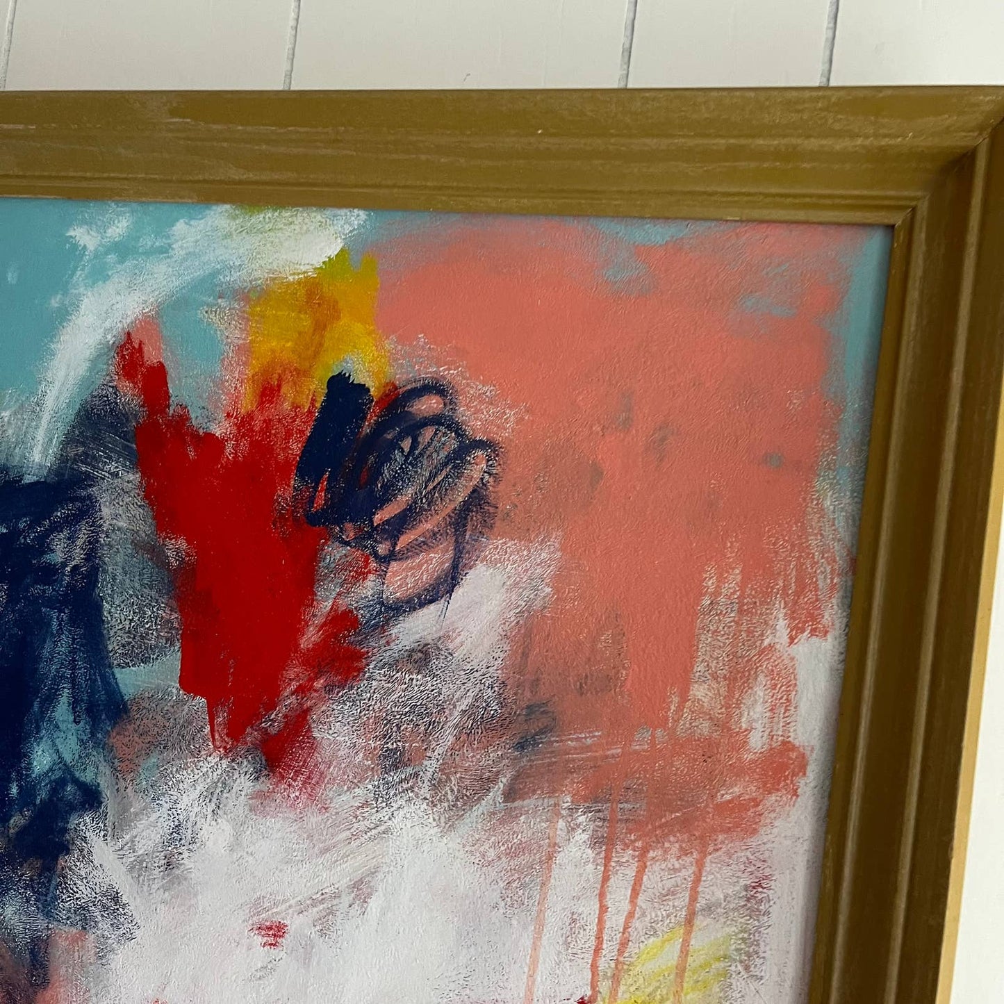 Original MASSIVE Framed Abstract Art Painting 39x96" Wheel in the Sky With COA