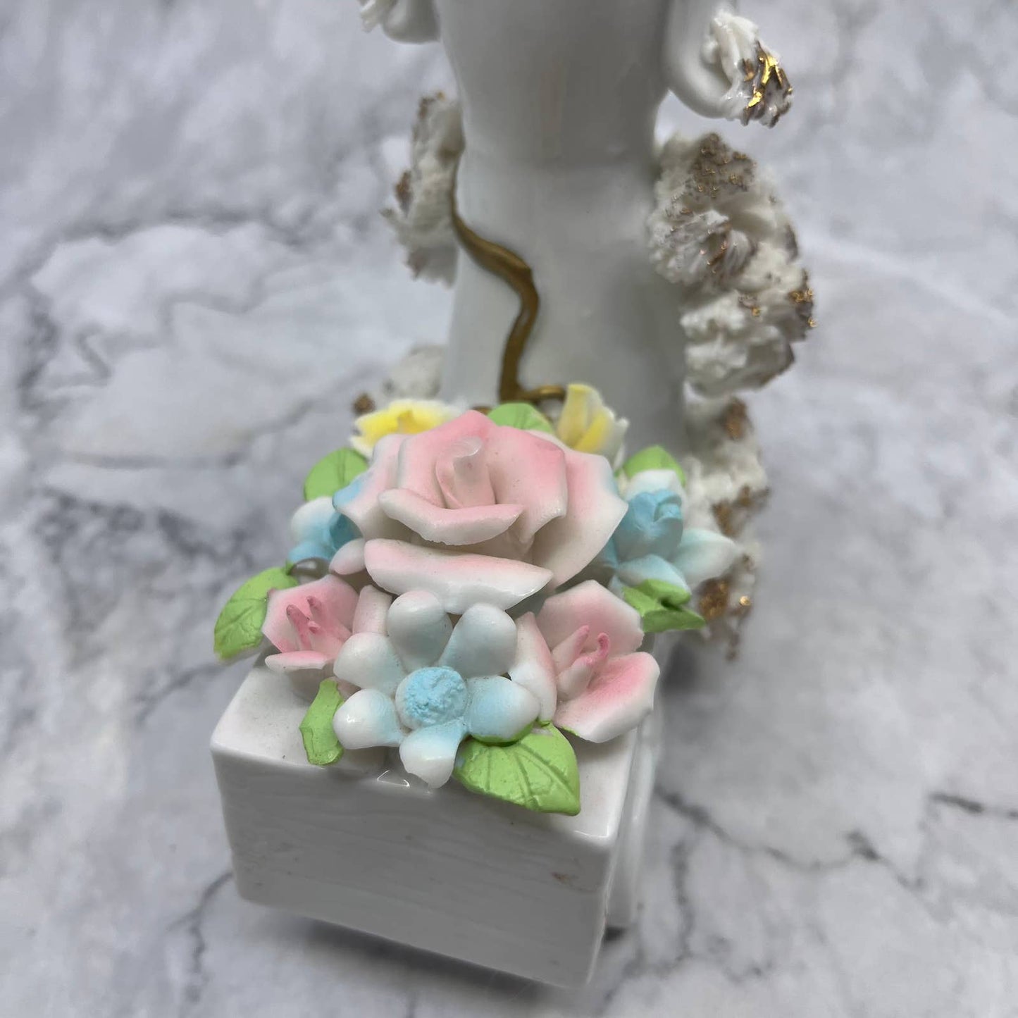 1950s Pink Porcelain Spaghetti Noodle White Poodle Bone China Flowers 5x6 TI8