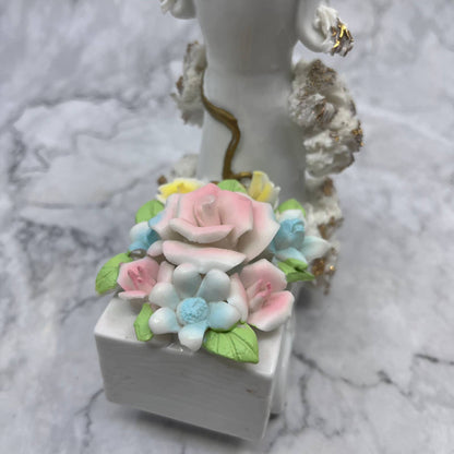 1950s Pink Porcelain Spaghetti Noodle White Poodle Bone China Flowers 5x6 TI8