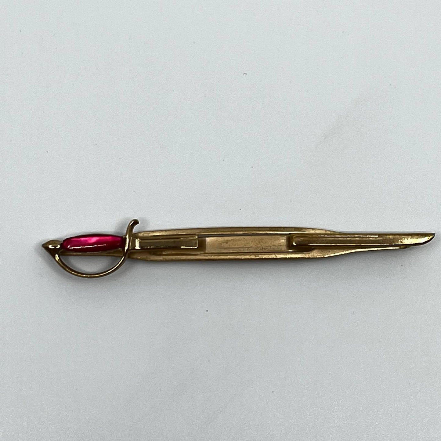 VTG Swank Gold Tone and Red Scimitar Sword Tie Bar Tie Clip Tie Pin SC3