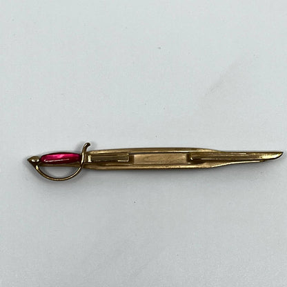 VTG Swank Gold Tone and Red Scimitar Sword Tie Bar Tie Clip Tie Pin SC3