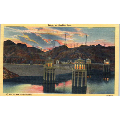 Sunset at Boulder Dam Colorado Original Postcard TK1-P1