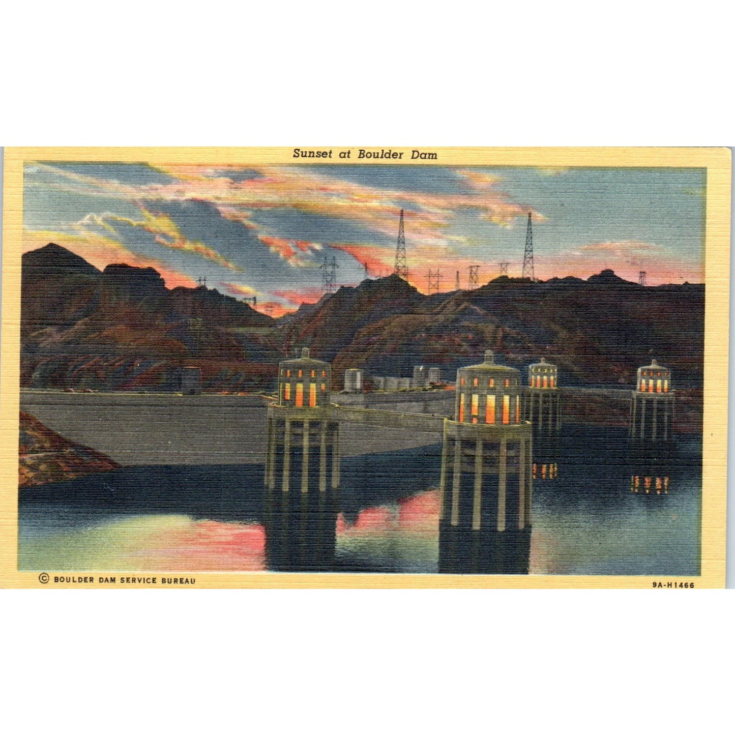 Sunset at Boulder Dam Colorado Original Postcard P3-3