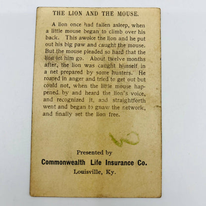 1880s Trade Card Commonwealth Life Insurance Louisville KY Lion & Mouse AA2