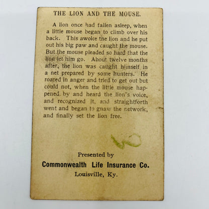 1880s Trade Card Commonwealth Life Insurance Louisville KY Lion & Mouse AH9-M8