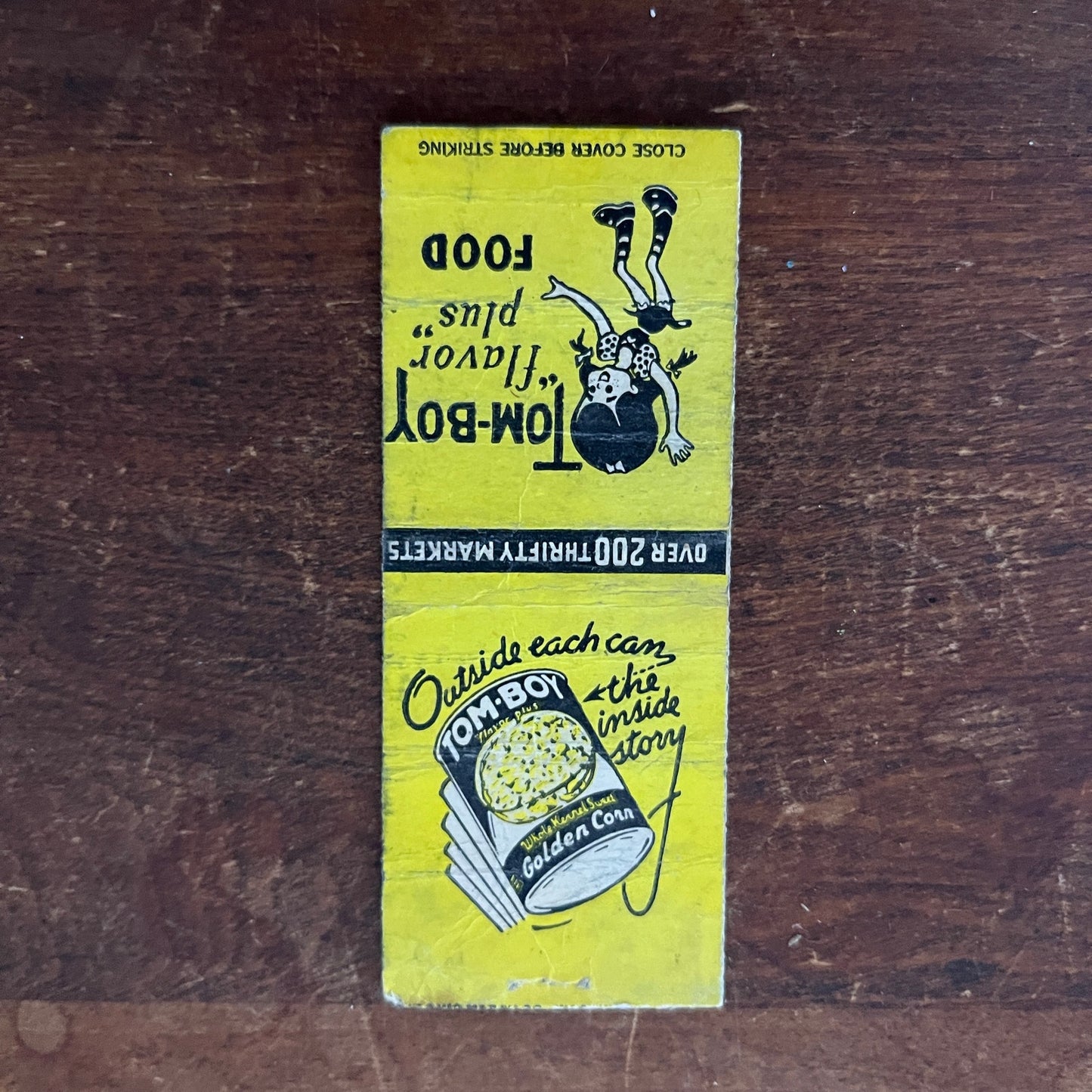 Tom-Boy Canned Corn Advertising Matchbook Cover MM11-7