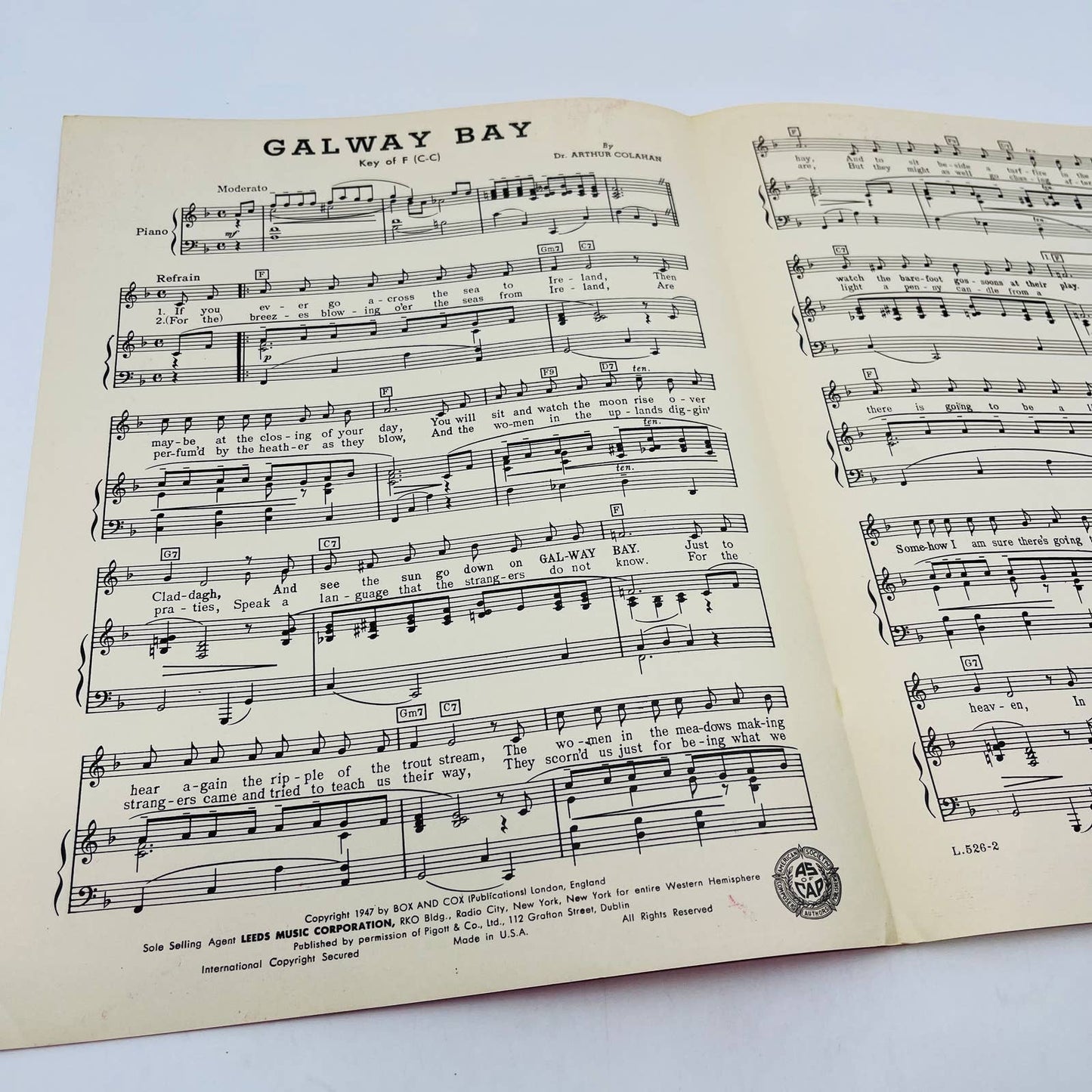 1947 Galway Bay Dr. Arthur Colahan Bing Crosby Sheet Music