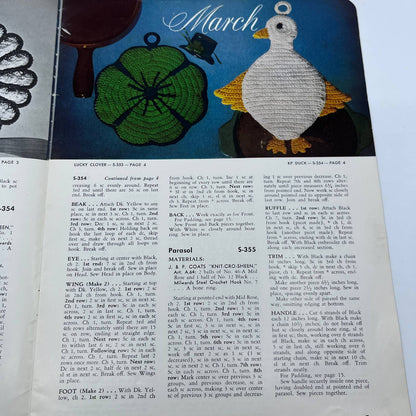 1952 Pot Holders Crochet Book #294 Kitchen SUNFLOWERS Ladybug DUCK Turtles TH7