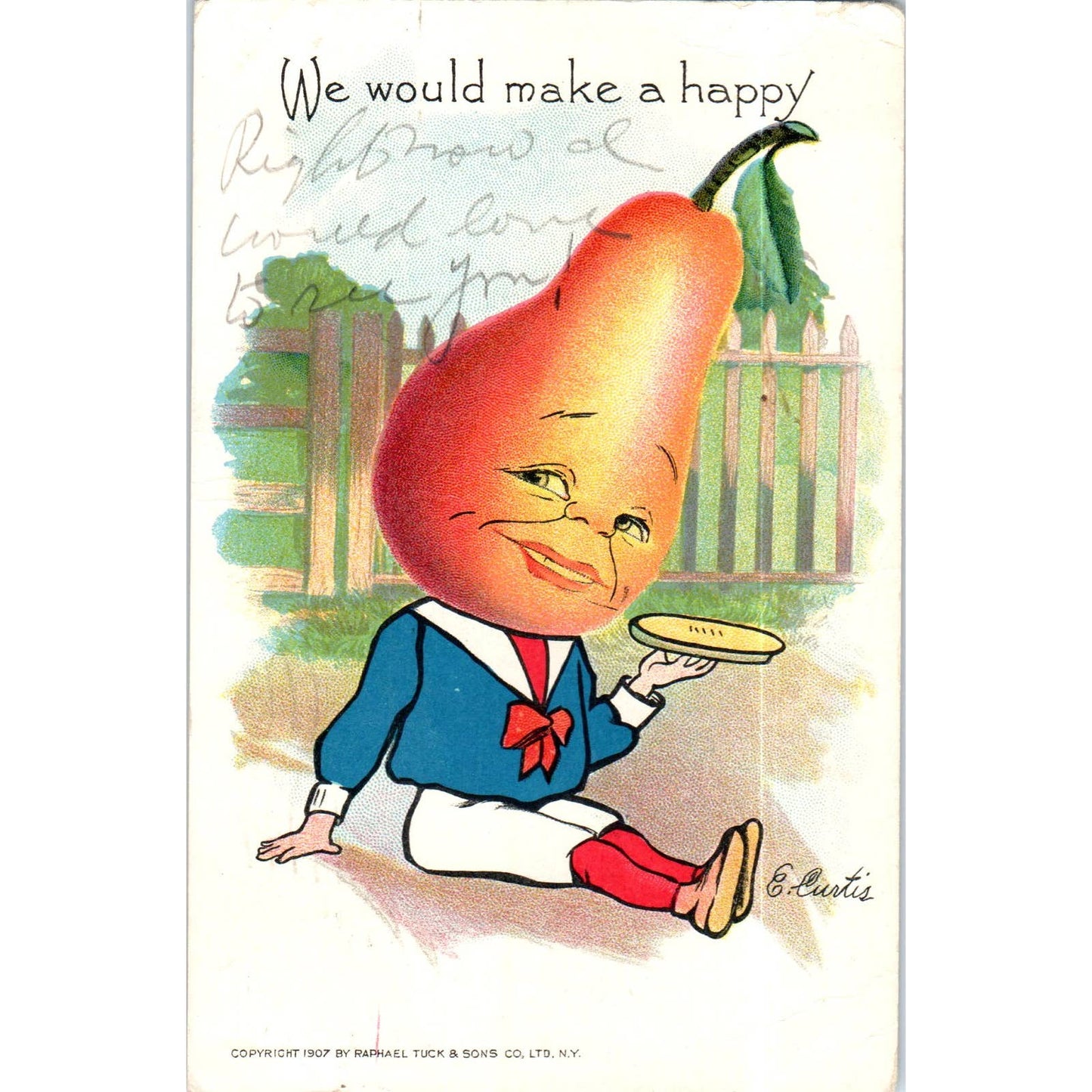 Vegetable People Happy Pear E. Curtis Raphael Tuck Original Postcard TK1-P14