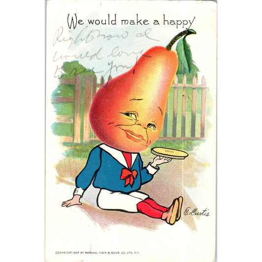 Vegetable People Happy Pear E. Curtis Raphael Tuck Original Postcard TK1-P14
