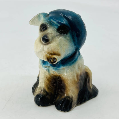 Hand Painted Chalkware Jack Russell Terrier Dog w Hat Carnival Fair Prize 3” SA6