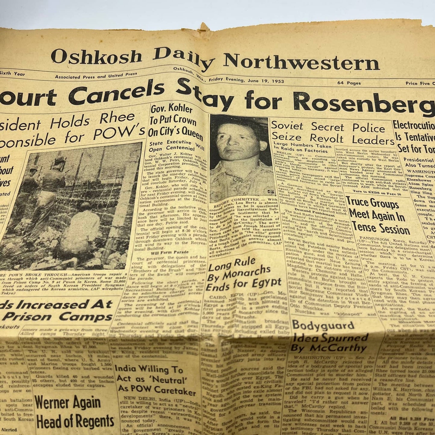 1953 June 19 OSHKOSH DAILY NORTHWESTERN Newspaper Centennial Edition No. 3 TI6-3