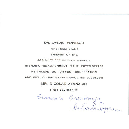 1960s New Romanian Ambassador Introduction Mr. Nicolae Atanasiu B15