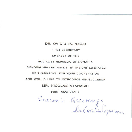 1960s New Romanian Ambassador Introduction Mr. Nicolae Atanasiu B15