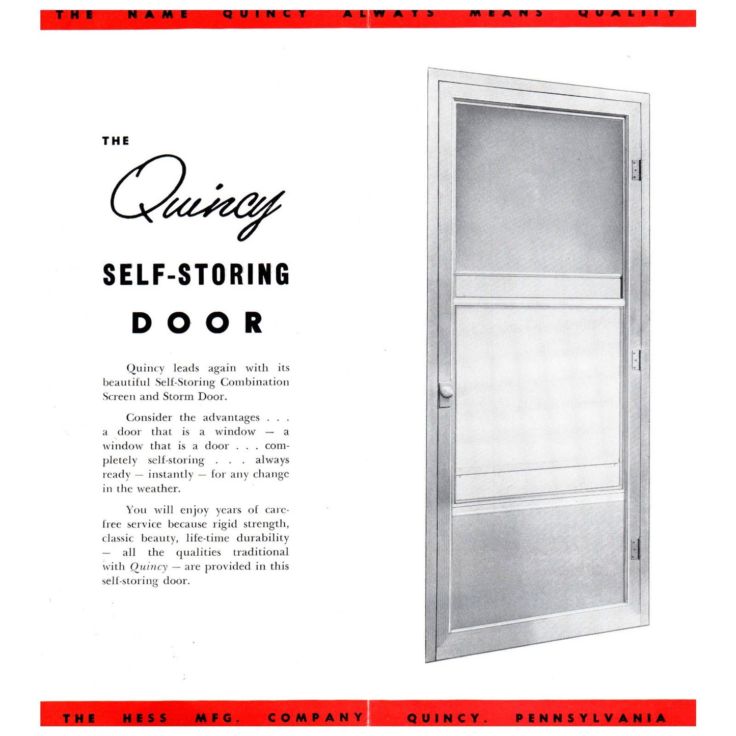 1950s MCM Advertising Brochure The Quincy Self Storing Door SE4