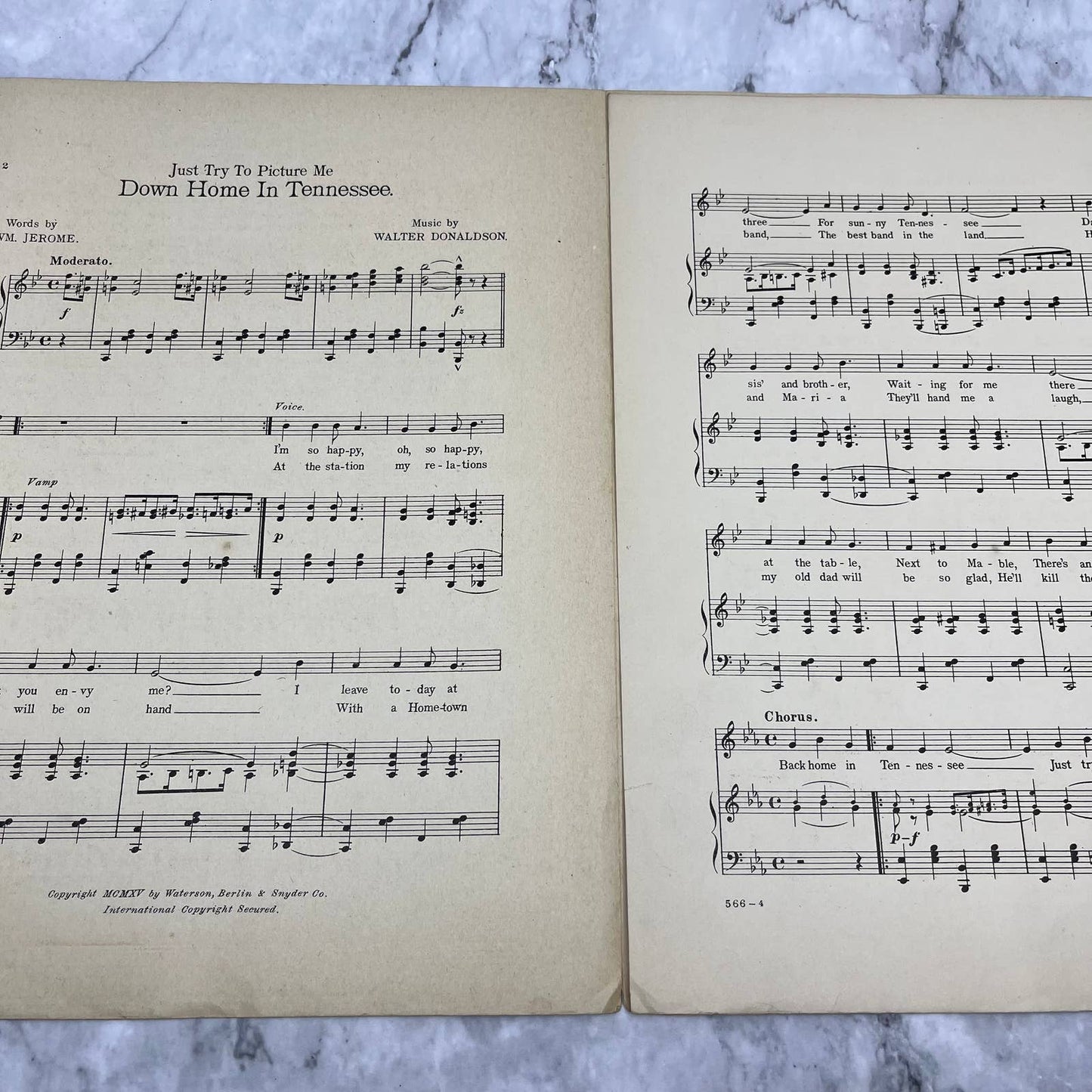 1915 Just Try To Picture Me Back Home In Tennessee Sheet Music Al Jolson TH1