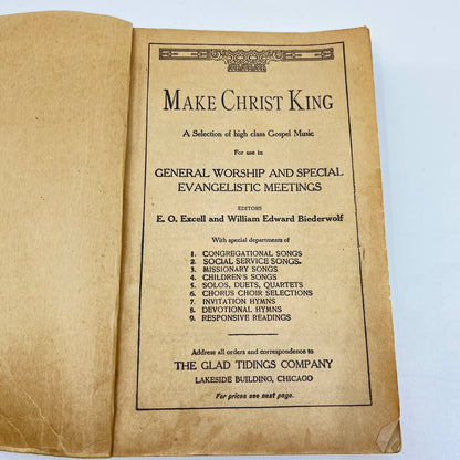 1912 Make Christ King Hymnal Book Gospel Excell Biederwolf Chicago Music TE2