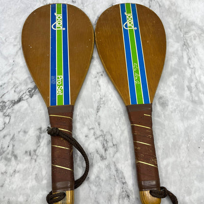 1970s Jokari Pro Set Wood Racquet Ball Paddle Kyle Rote Jr Vintage TH1