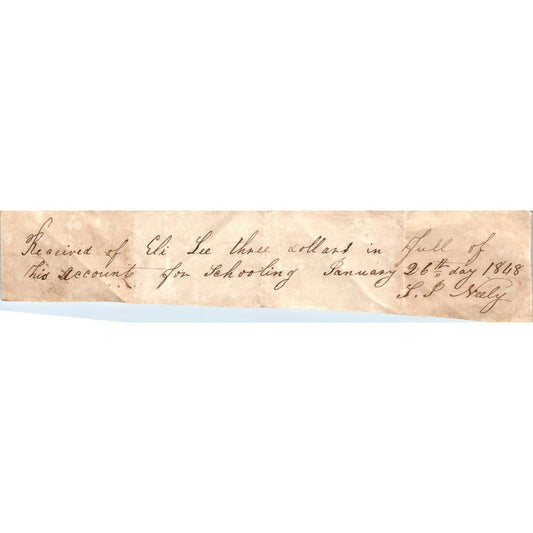 1848 Handwritten Receipt Eli Lee For Schooling J.P. Neely Covington Co AL AD6