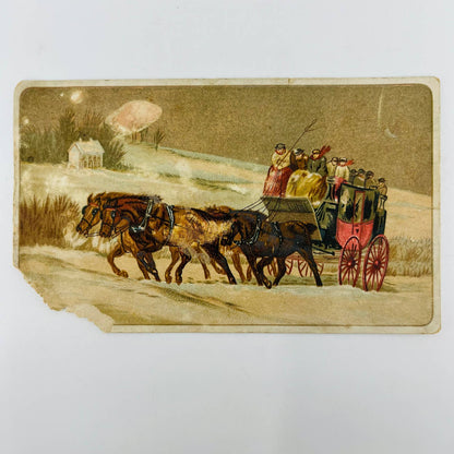 1890s Trade Card Arbuckle Coffee Ariosa NY Horse Drawn Carriage Christmas AA2