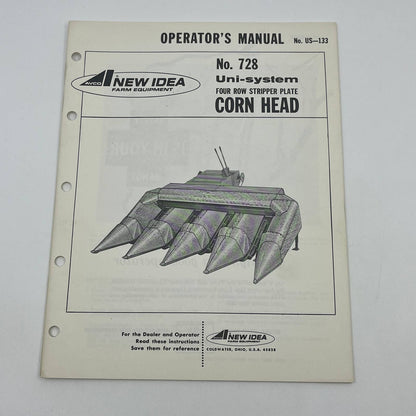 New Idea 728 Uni-system Four Row Stripper Plate Corn Head Operator's Manual TB9