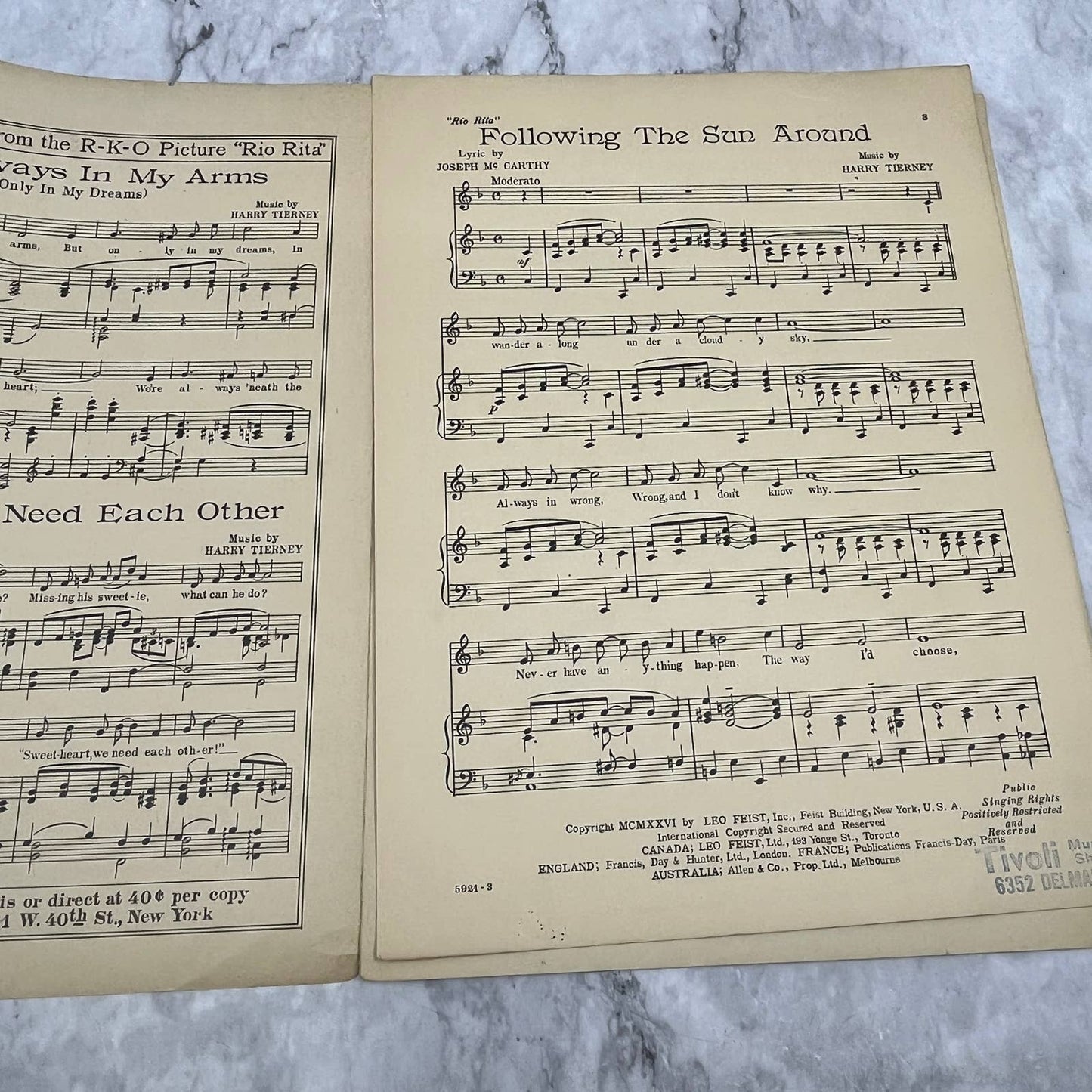 Following the Sun Around Ziegfeld's Rio Rita 1926 Sheet Music TK2-SM4