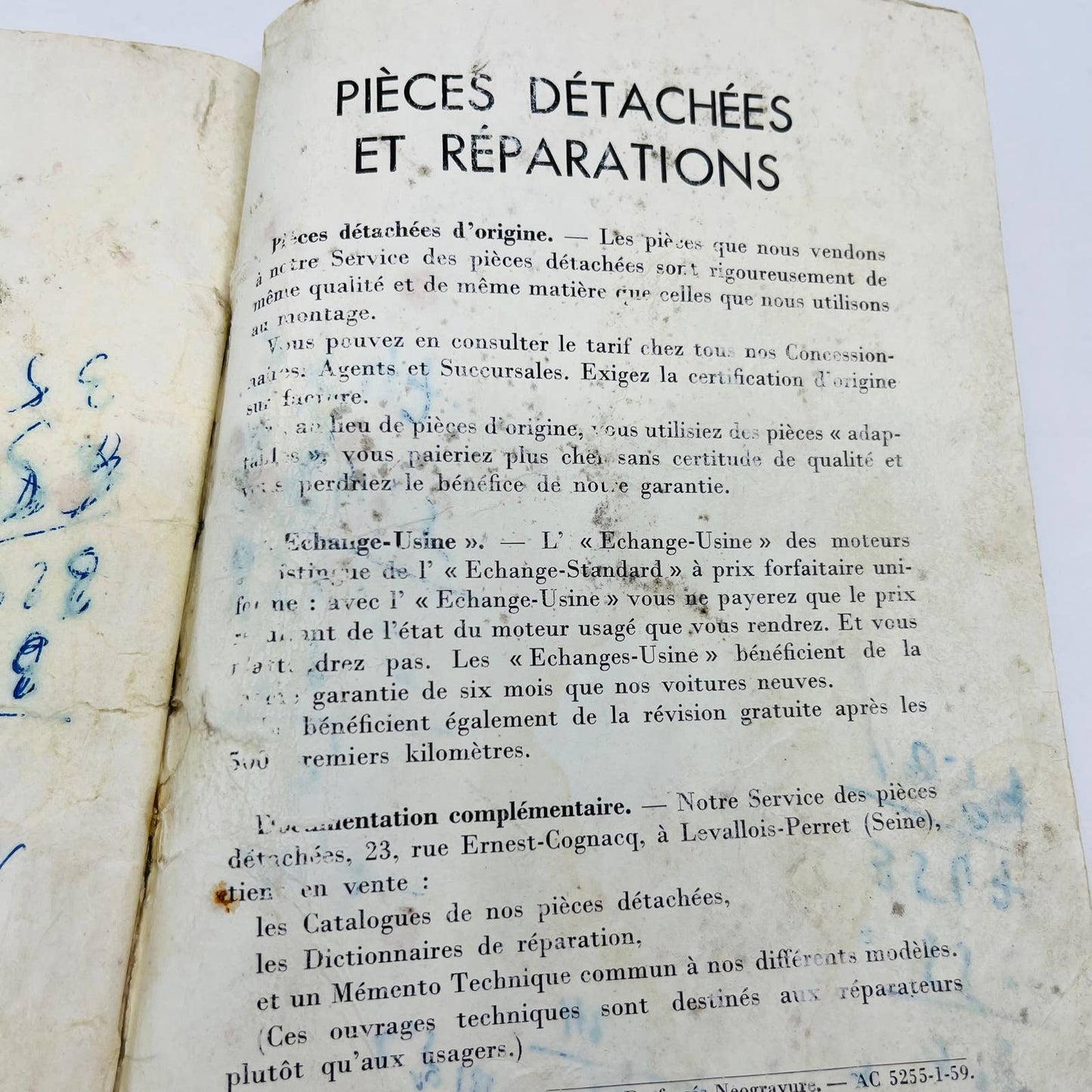 1958 Citroën 2CV Type AZL LA BERLINE Owner's manual 1958 French BA1