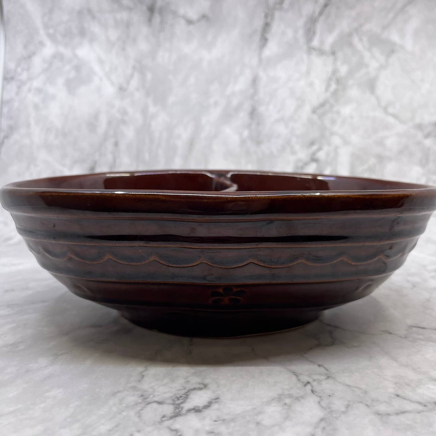 MarCrest Ovenproof Stoneware Divided Pottery Brown Glaze Bowl 10” USA TE3