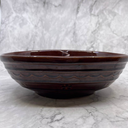 MarCrest Ovenproof Stoneware Divided Pottery Brown Glaze Bowl 10” USA TE3