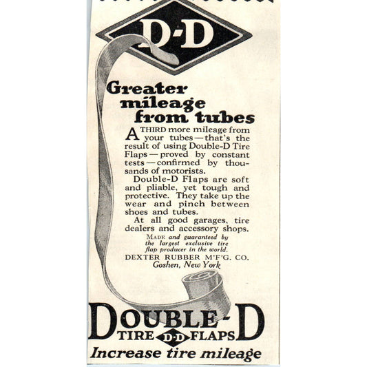 c1920 Harper's Magazine Ad - D-D Double D Tire Flaps Dexter Rubber NY EA3-4