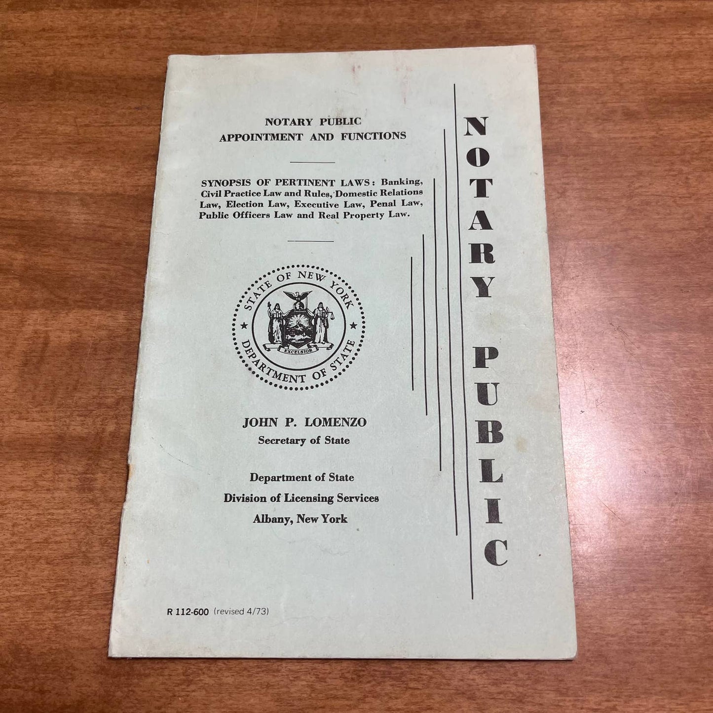 VTG 1970 Notary Public Appointment & Functions Booklet John Lomezo Albany NY A5