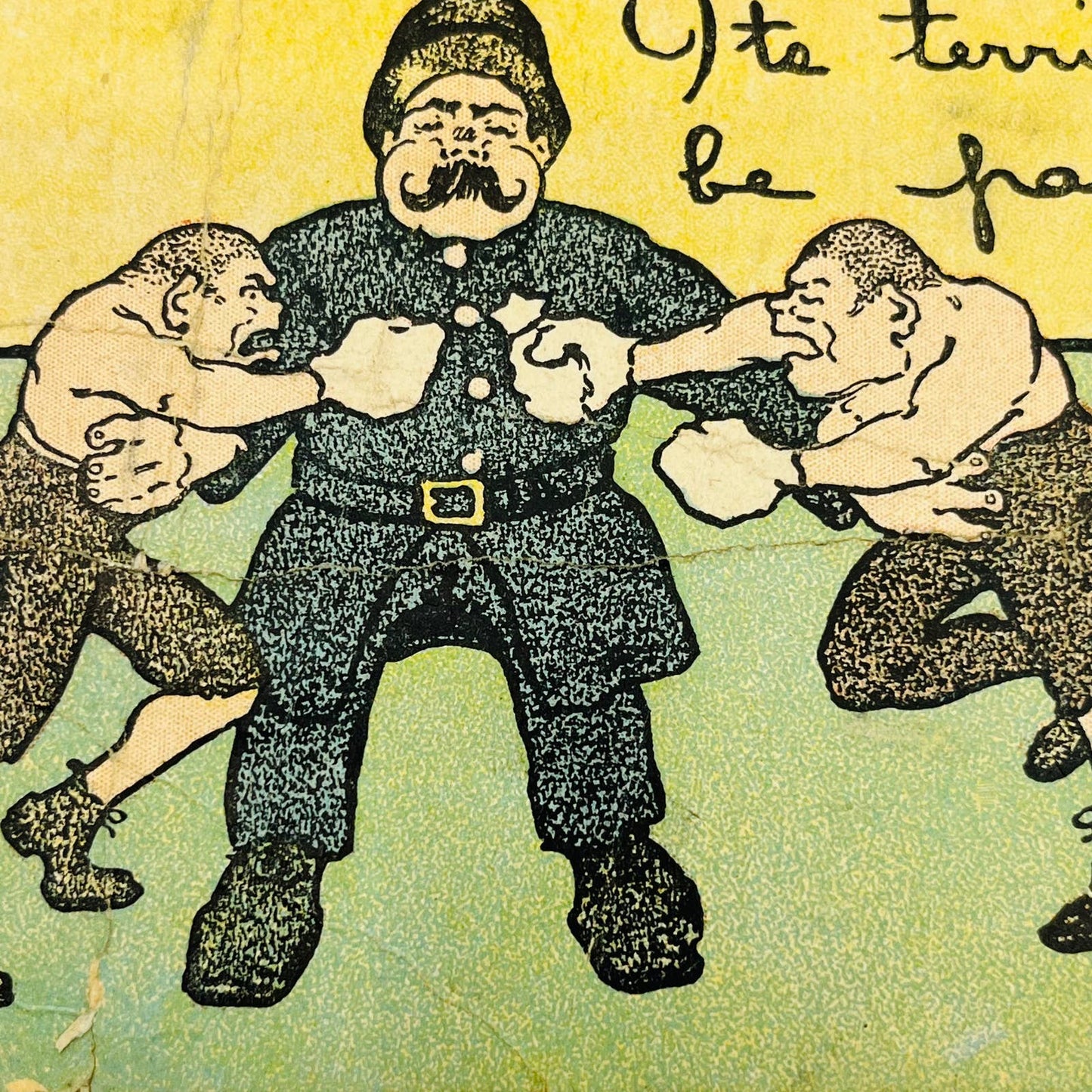 1910s Post Card Humor Illustrated Policeman Holding Back Boxers PA6