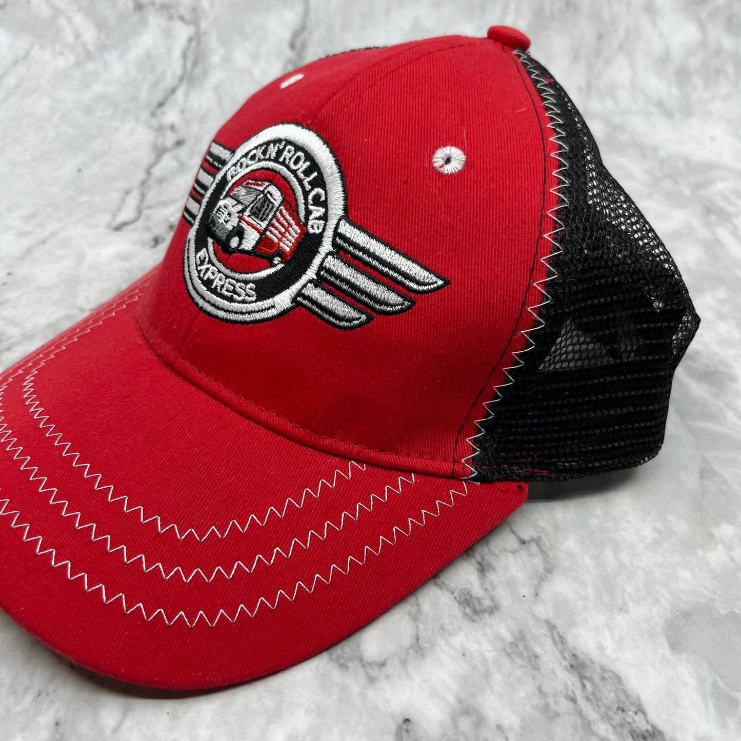 Snap-On Hat Cap Adjustable Adult Rock N Roll Cab Express Red Black Trucker HB1