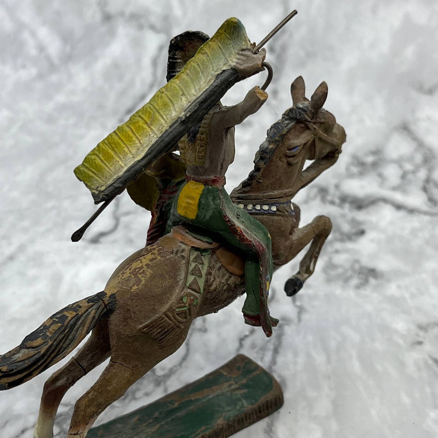Vintage Elastolin Toy Figurine Germany Indian Chief Horse Spear War Bonnet TJ8