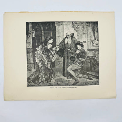 1880s Victorian Art Print Engraving ROMEO AND JULIET IN FRIAR LAWRENCE’S CELL