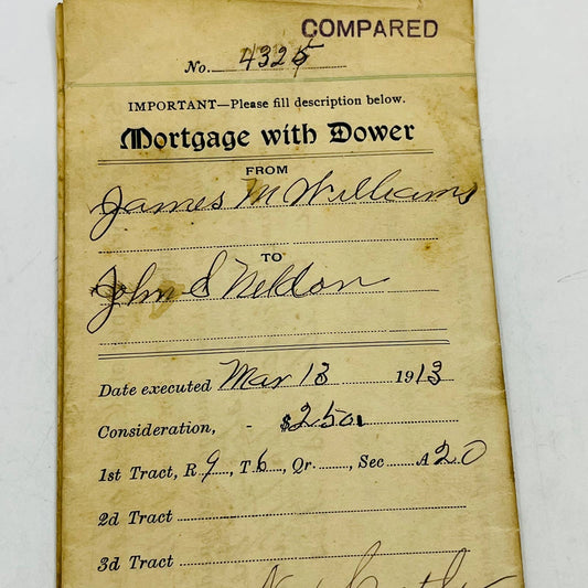 1913 Mortgage With Dower Deed John S Neldon Newcastle Ohio C12