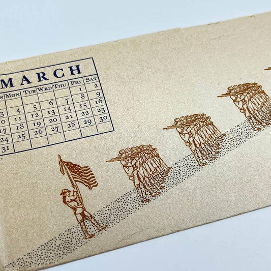 1910s Blotter Card The Rice Press March Calendar Army Soldiers Flint MI SC8