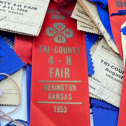 1950s HUGE Lot of Prize Ribbons Tri-County 4-H Fair Herrington Kansas TA3-1